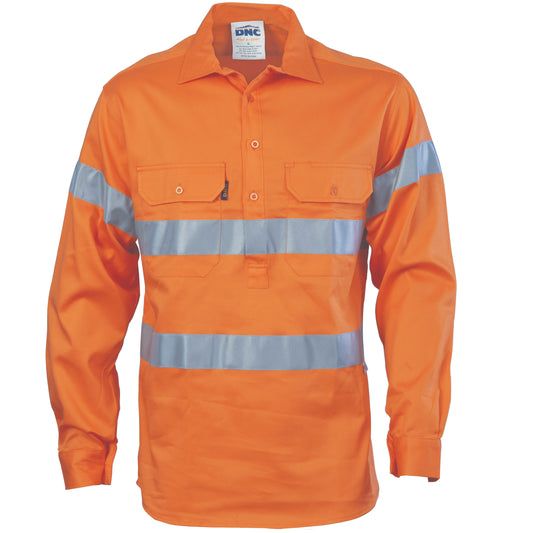 HiVis Close Front Cotton Drill Shirt with CSR R/Tape — DNC Workwear colour image