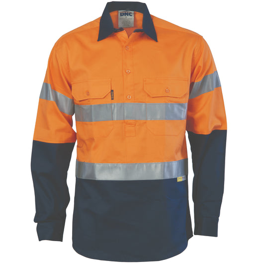 HiVis Two Tone Closed Front Cotton Shirt with CSR R/Tape — DNC Workwear colour image