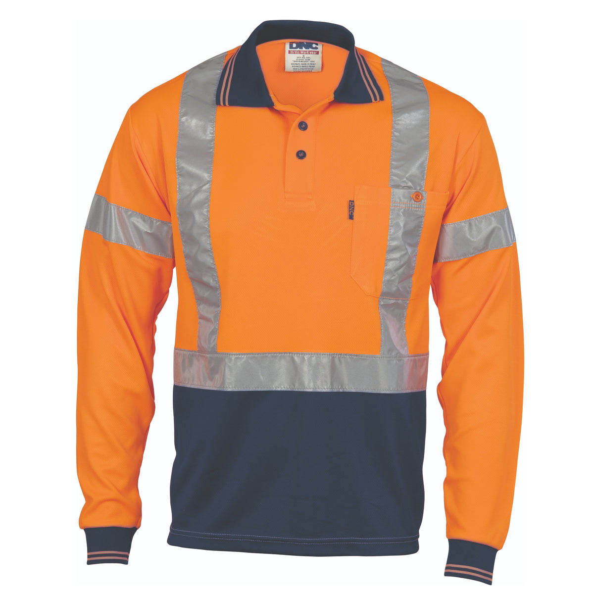 HiVis D/N Cool-Breathe Polo Shirt "X" Back CSR R/Tape - Long Sleeve — DNC Workwear colour image