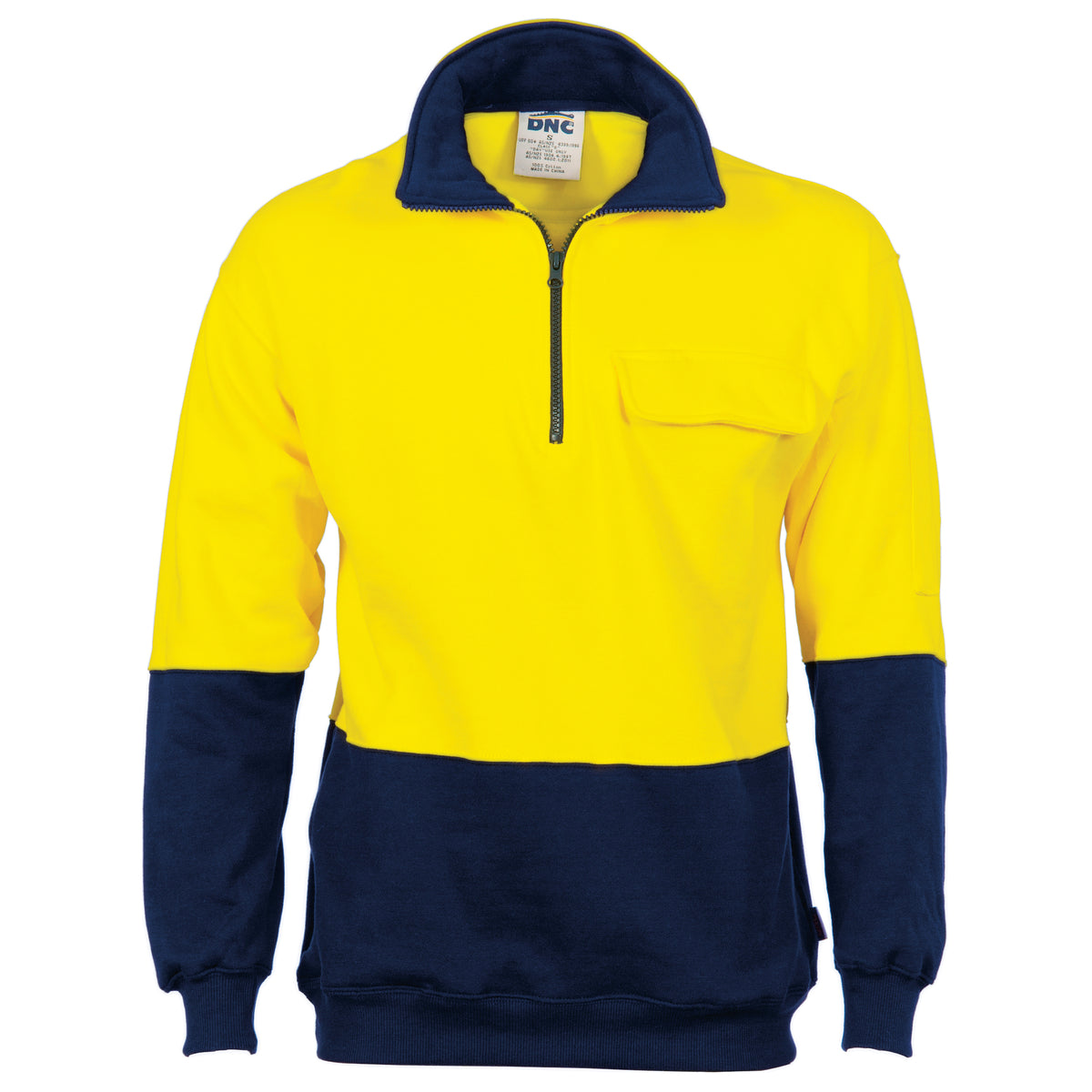 HiVis Two Tone 1/2 Zip Cotton Fleecy Windcheater — DNC Workwear colour image