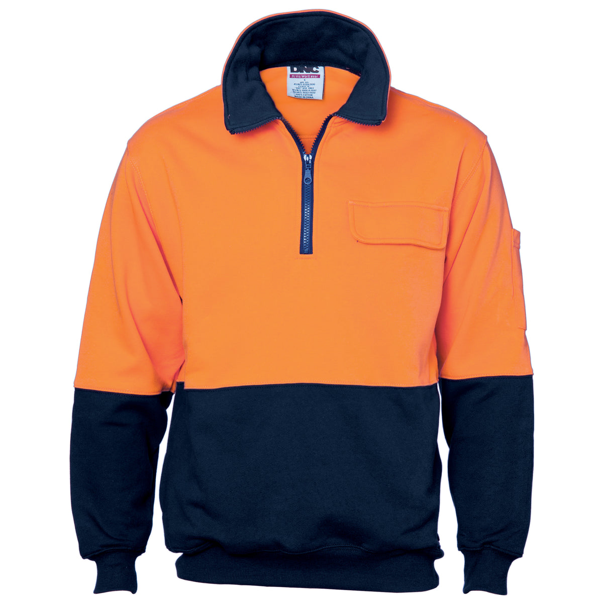 HiVis Two Tone 1/2 Zip Cotton Fleecy Windcheater — DNC Workwear colour image