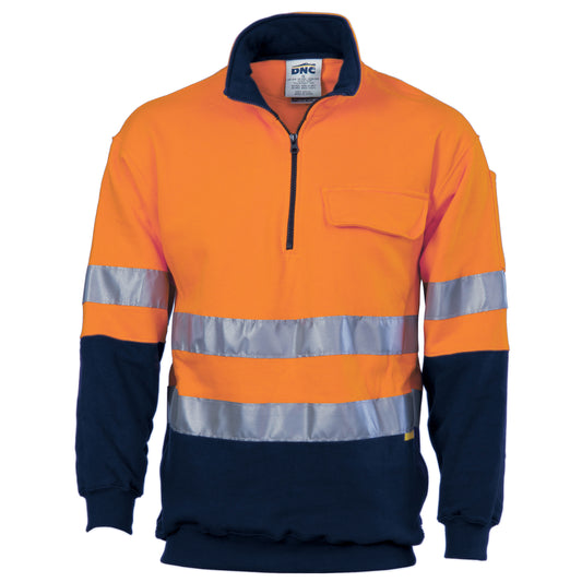 HiVis Two Tone 1/2 Zip Cotton Fleecy Windcheater with CSR R/Tape — DNC Workwear colour image