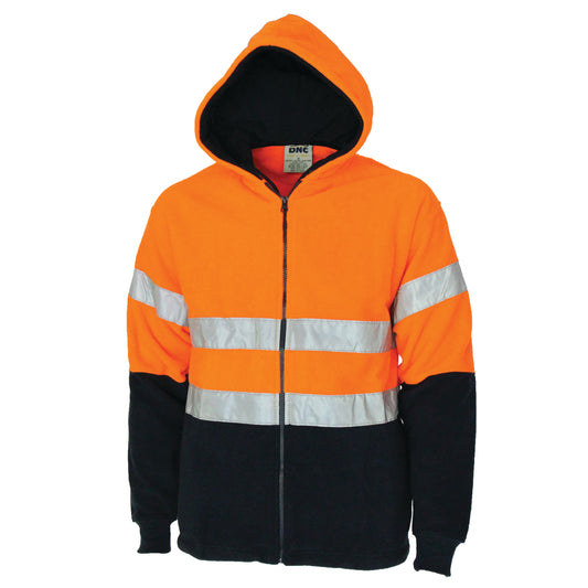 Hivis full zip polar fleece hoodie with CSR R/tape — DNC Workwear colour image