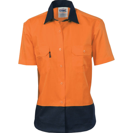 Ladies HiVis Two Tone Cotton Drill Shirt - Short Sleeve — DNC Workwear colour image