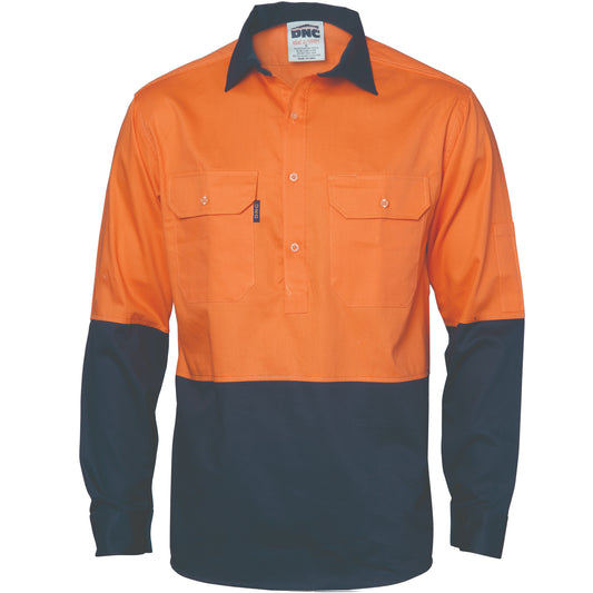 HiVis 2 Tone Cool-Breeze Close Front Cotton Shirt - Long Sleeve — DNC Workwear colour image