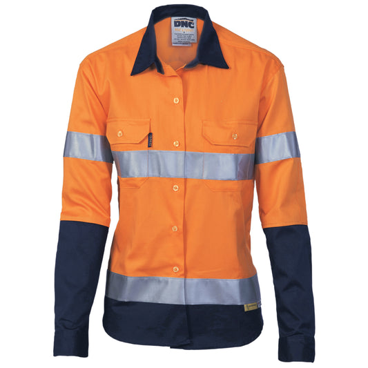 Ladies HiVis Two Tone Drill Shirt with CSR R/Tape - Long sleeve — DNC Workwear colour image