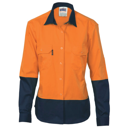 Ladies HiVis Two Tone Cool-Breeze Cotton Shirt - Long Sleeve — DNC Workwear colour image