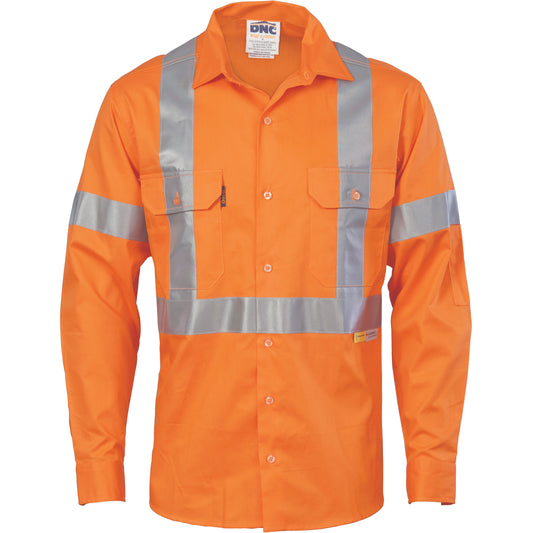 HiVis Cool-Breeze "X" Back Cotton Shirt with CSR R/Tape - Long Sleeve — DNC Workwear colour image