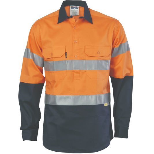 HiVis Cool-Breeze Close Front Cotton Shirt with CSR R/Tape - Long sleeve — DNC Workwear colour image