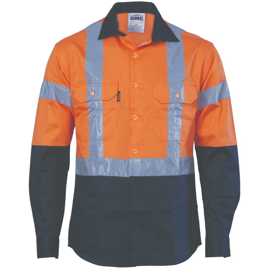 HiVis D/N Two Tone Drill Shirt with "H" Pattern CSR R/Tape - Long Sleeve — DNC Workwear colour image