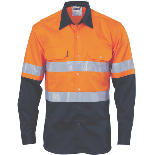 HiVis Cool-Breeze Vertical Vented Cotton Shirt with CSR R/Tape - Long Sleeve — DNC Workwear colour image