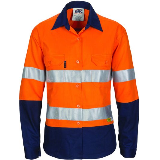 Ladies HiVis Two Tone Cool-Breeze Cotton Shirt with 3M R/Tape - Long Sleeve — DNC Workwear colour image