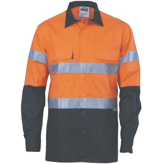 HiVis Cool-Breeze Cotton Shirt with 3M 8906 R/Tape - Long Sleeve — DNC Workwear colour image