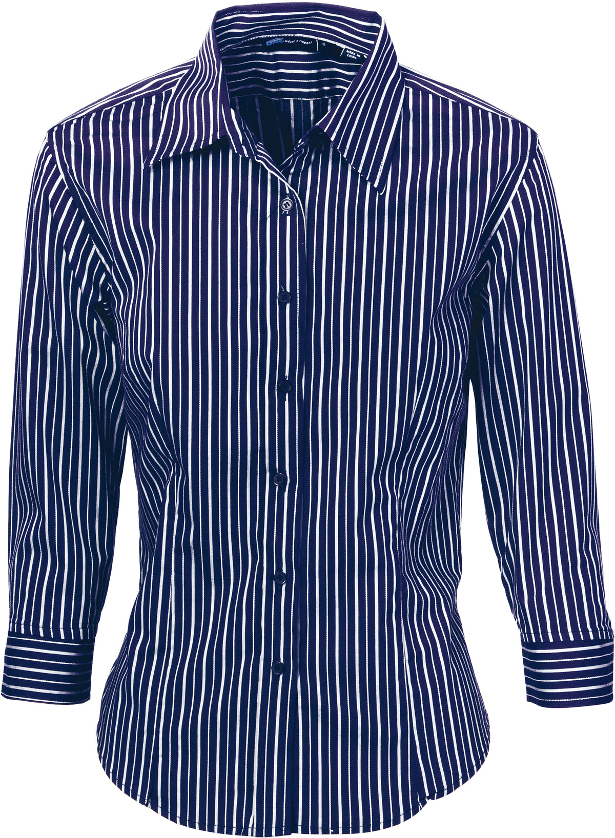 Ladies Stretch Yarn Dyed Contrast Stripe Sh irts - 3/4 Sleeve — DNC Workwear colour image