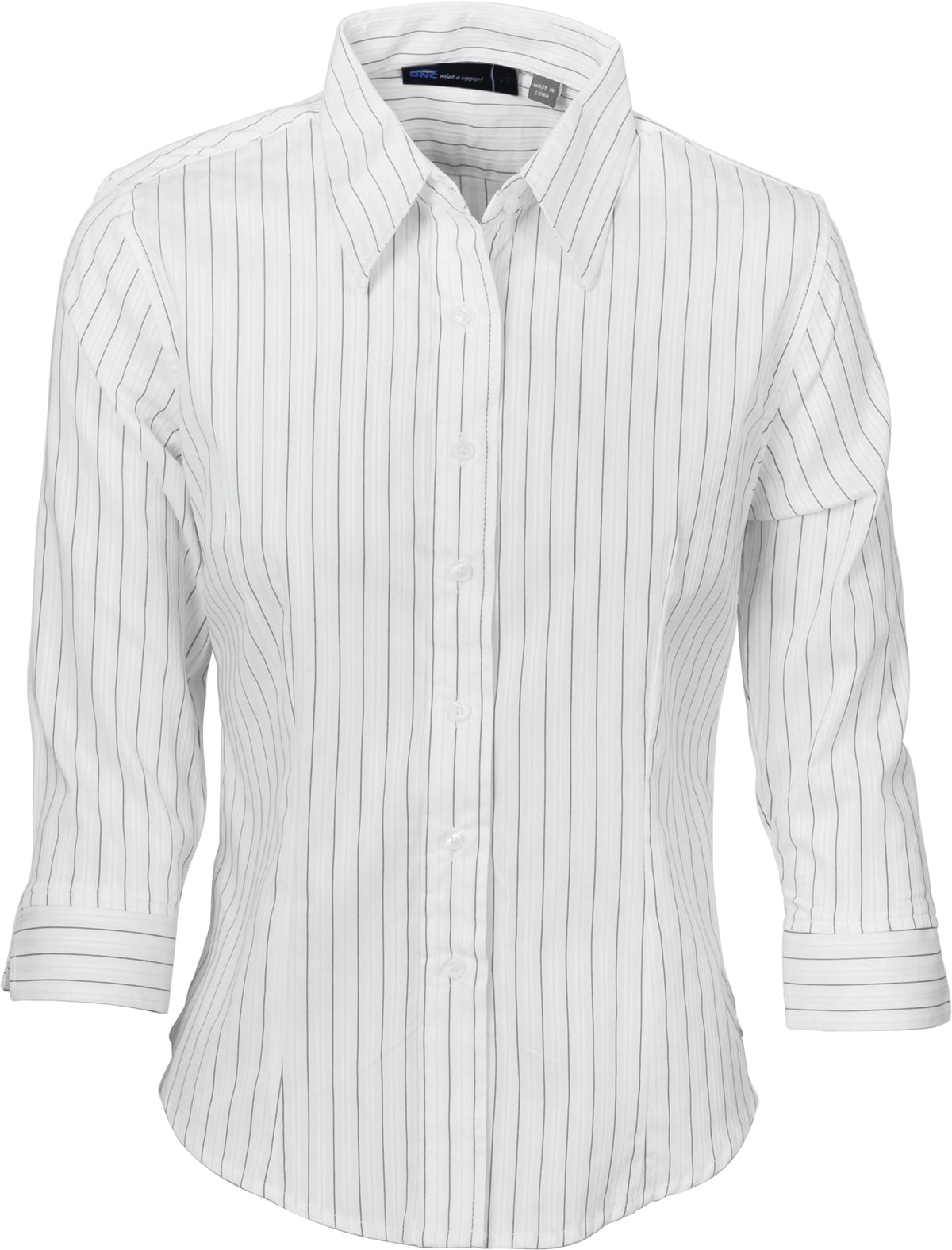 Ladies Stretch Yarn Dyed Contrast Stripe Sh irts - 3/4 Sleeve — DNC Workwear colour image