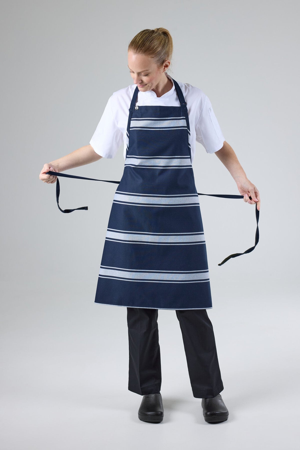 Navy Butcher Stripe Bib Apron