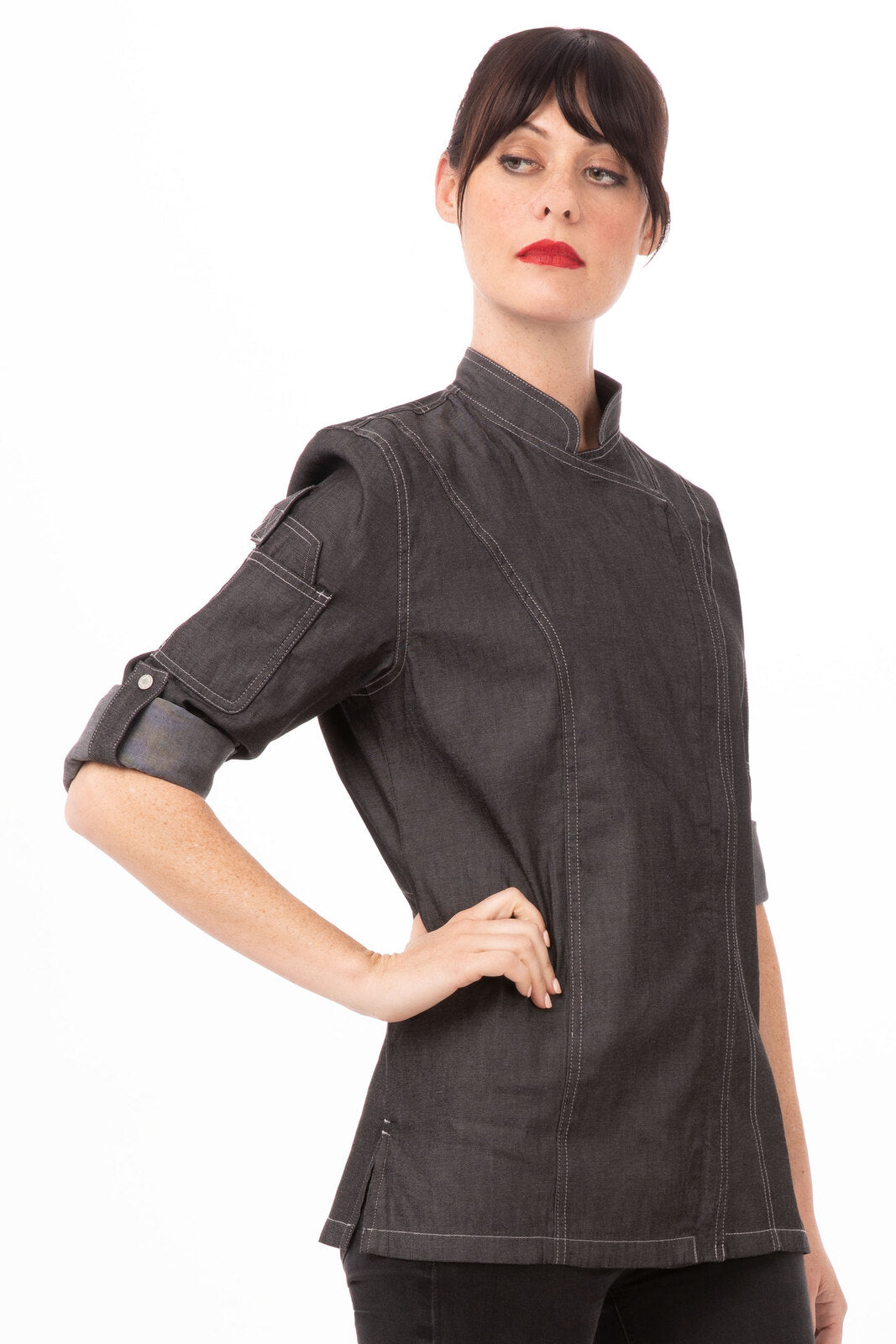 Gramercy Women's Denim Chef Jacket- Black