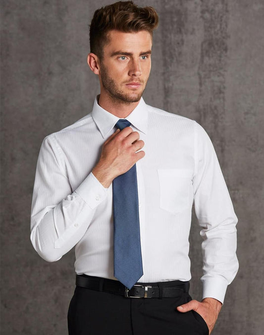 M7112 Men's Mini Herringbone Long Sleeve Shirt - M7112