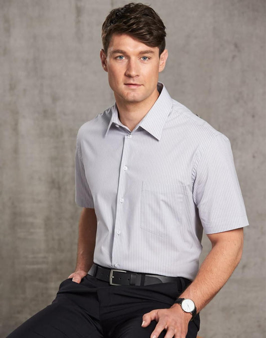 M7200S Men's Ticking Stripe Short Sleeve Shirt - M7200S