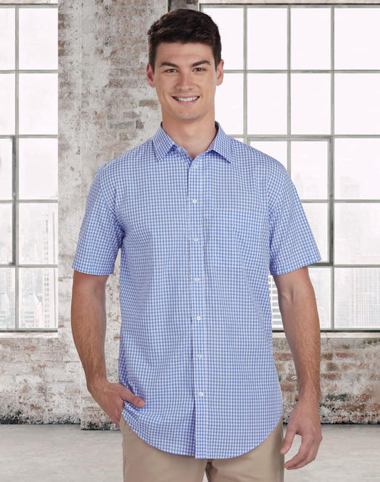 M7300S Men’s Gingham Check Short Sleeve Shirt - M7300S