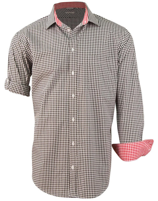 M7330L Men’s Gingham Check Long Sleeve Shirt with Roll-up Tab Sleeve - M7330L