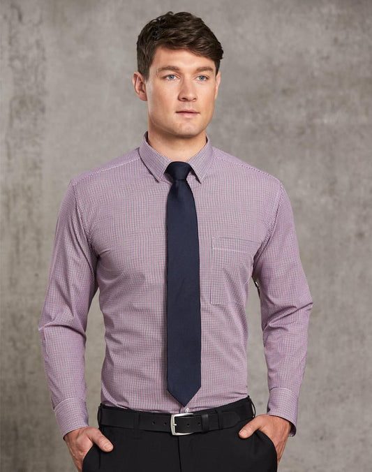 M7340L Men’s Two Tone Mini Gingham Long Sleeve Shirt - M7340L