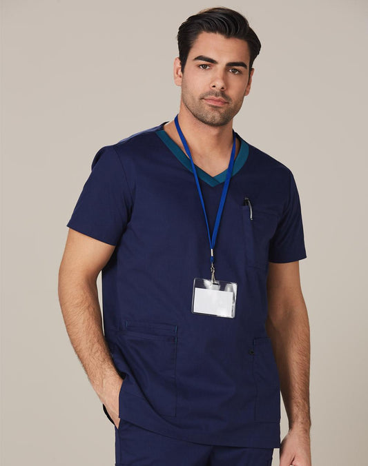 M7650 MENS V-NECK CONTRAST TRIM SCRUB TOP - M7650