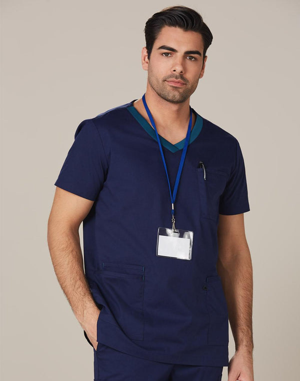 M7650 MENS V-NECK CONTRAST TRIM SCRUB TOP - M7650