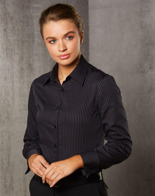 M8132 Women's Dobby Stripe long sleeve shirt - M8132