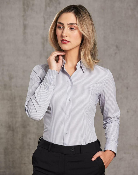 M8200L Women's Ticking Stripe Long Sleeve Shirt - M8200L