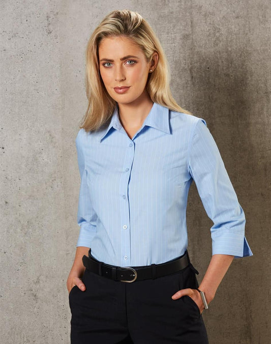 M8223 Women's Pin Stripe 3/4 Sleeve Shirt - M8223