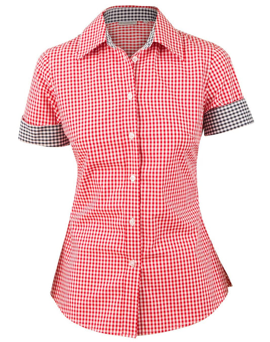 M8330S Ladies’ Gingham Check Short Sleeve Shirt - M8330S