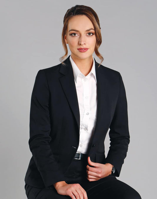 M9201 Ladies’ Wool Blend Stretch One Button Cropped Jacket - M9201