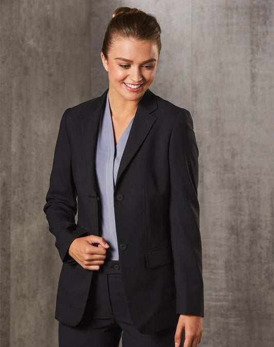 M9206 Women's Poly/Viscose Stretch Two Buttons Mid Length Jacket - M9206