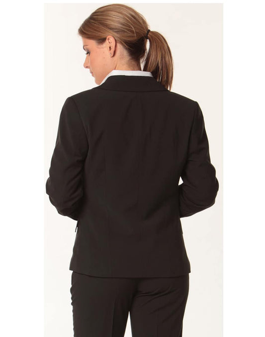 M9208 Women's Poly/Viscose Stretch Stripe One Button Cropped Jacket - M9208