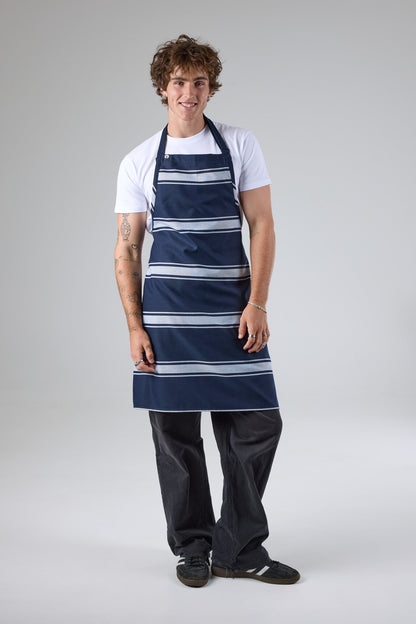 Navy Butcher Stripe Bib Apron
