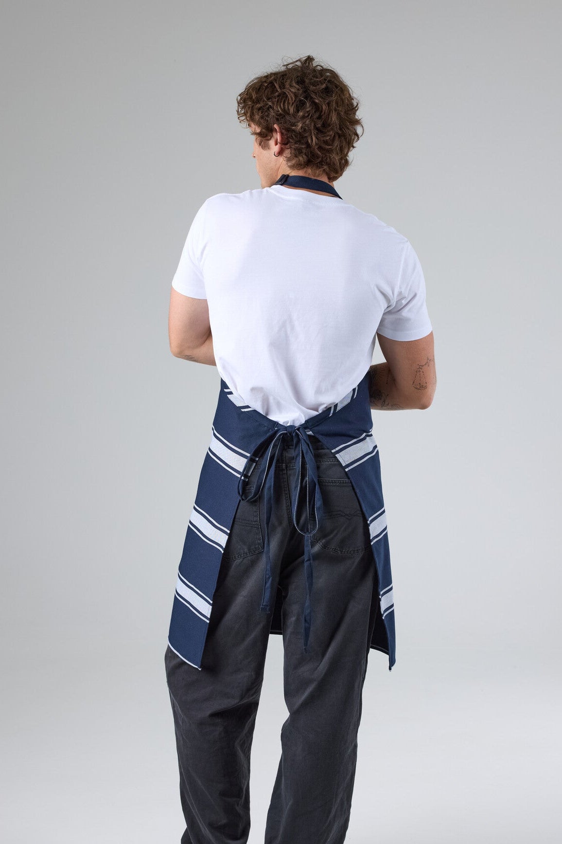 Navy Butcher Stripe Bib Apron