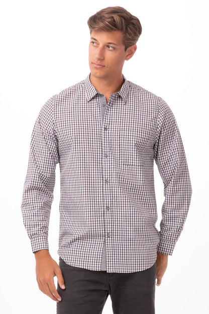 Modern Gingham Men's Long Sleeve Dress Shirt-
