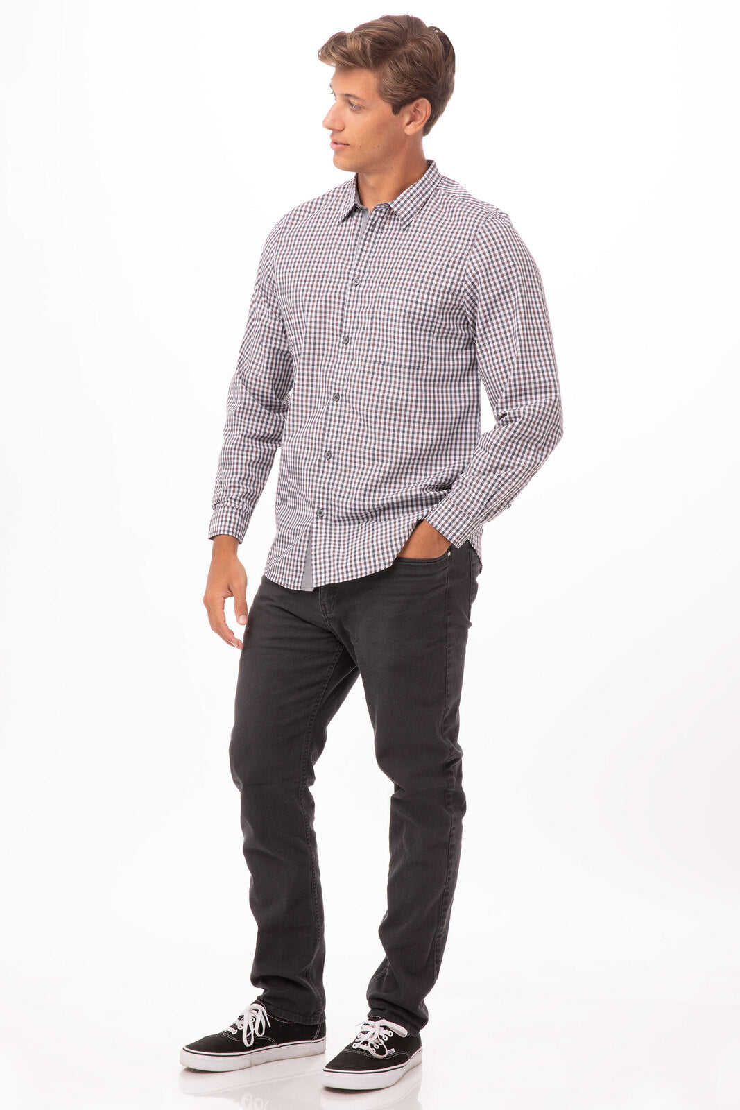 Modern Gingham Men's Long Sleeve Dress Shirt-
