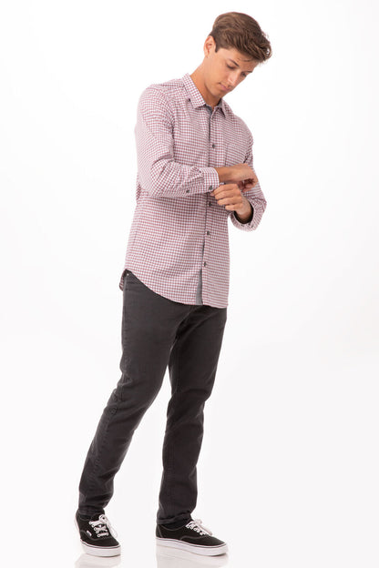 Modern Gingham Men's Long Sleeve Dress Shirt-