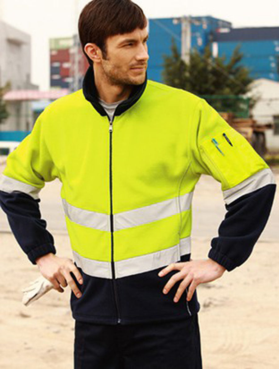 Unisex Adults Hi-Vis Full Zip Polar Fleece With reflective tape (SJ1239)