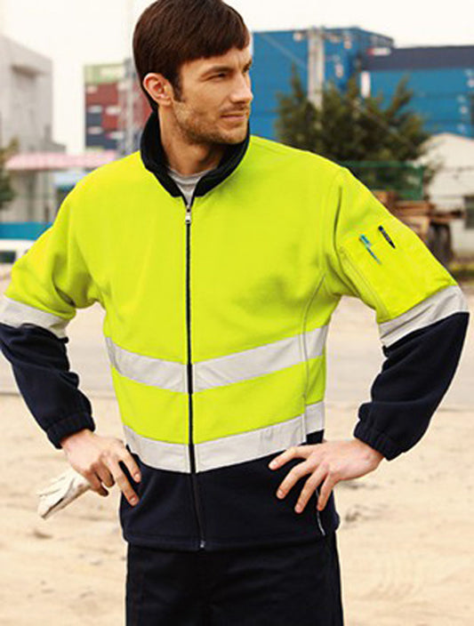 Unisex Adults Hi-Vis Full Zip Polar Fleece With reflective tape (SJ1239)