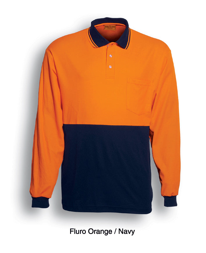 Unisex Adults Hi-Vis Polyface / Cotton Back Polo - L/S (SP0536)