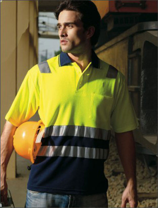 Unisex Adults Hi-Vis Polyface / Cotton Back Polo With Reflective Tape (SP0539)