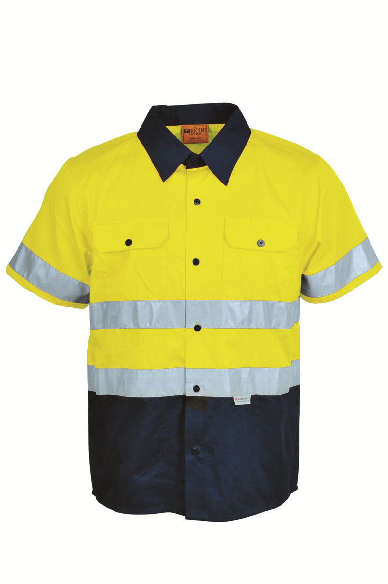 Unisex Adults Hi-Vis S/S Cotton Drill Shirt With Reflective Tape (SS1231)