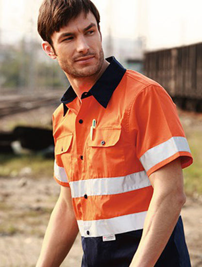 Unisex Adults Hi-Vis S/S Cotton Drill Shirt With Reflective Tape (SS1231)