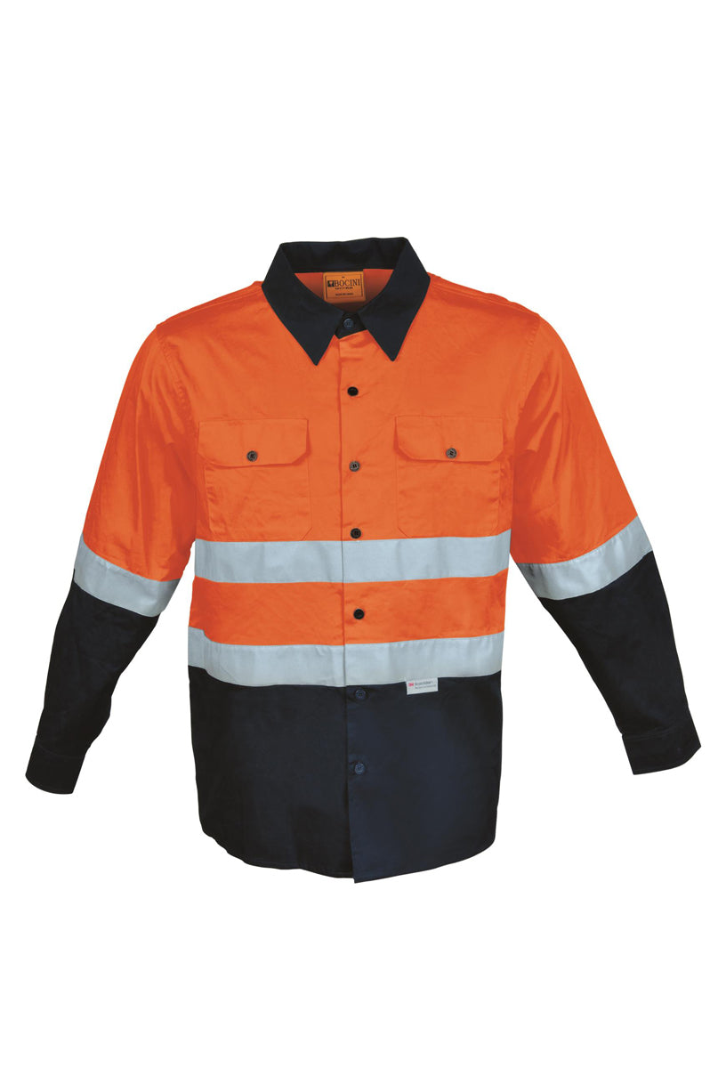 Unisex Adults Hi-Vis L/S Cotton Drill Shirt With Reflective Tape (SS1232)