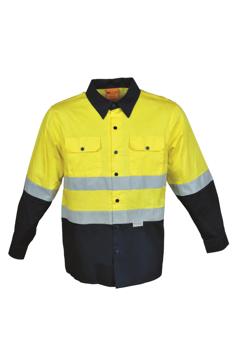 Unisex Adults Hi-Vis L/S Cotton Drill Shirt With Reflective Tape (SS1232)