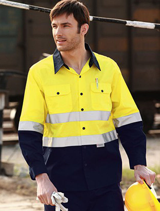Unisex Adults Hi-Vis L/S Cotton Drill Shirt With Reflective Tape (SS1232)
