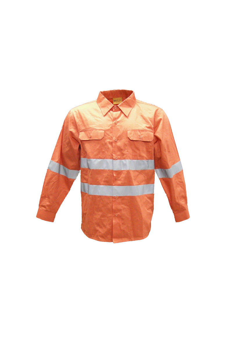 Unisex Adults Hi-Vis L/S Cotton Drill Shirt With Reflective Tape (SS1233)
